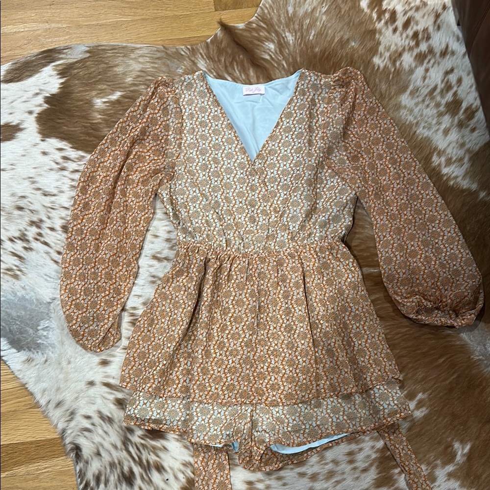 Orange Floral Long Sleeve Romper